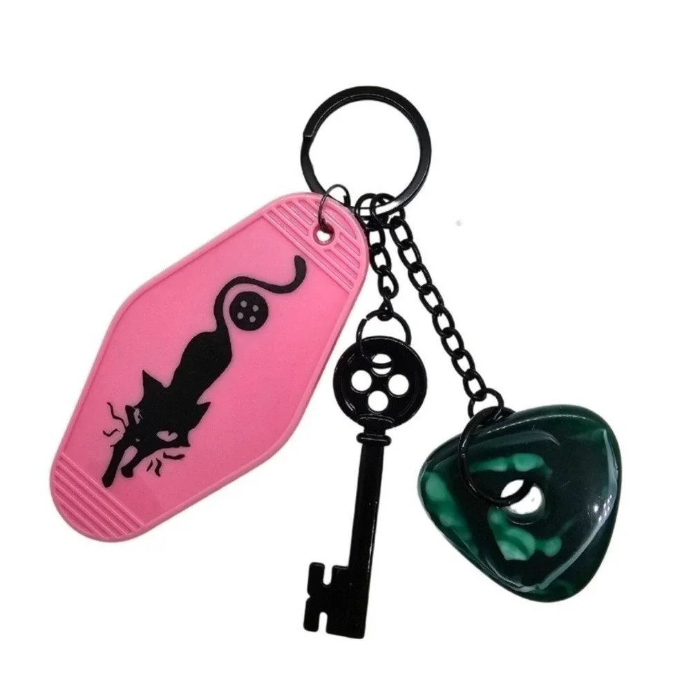 Coraline Inspired Keychain! Keys To The Pink Palace Apartments Tag Stone & Key